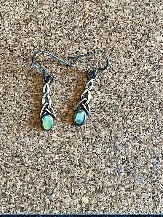 Jewelry - 925 Silver Celtic Drop Earrings with Blue Opal Accent